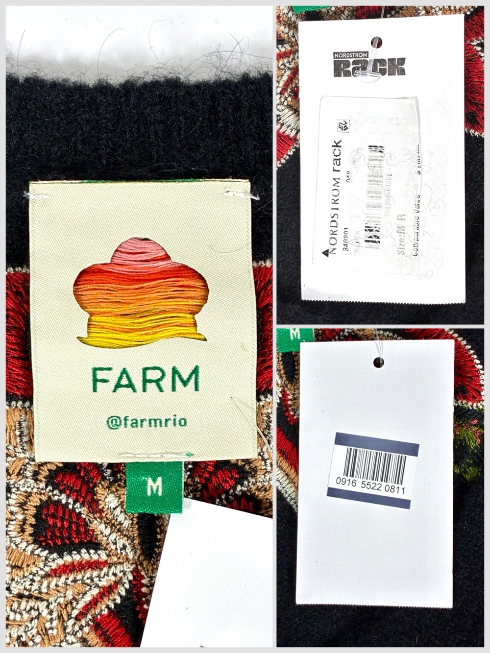 Farm Rio Berry Embroidered Ruffle Cardigan Black Medium NEW - Picture 8 of 16